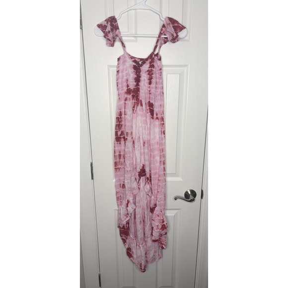 Tiare Hawaii Women's High Low Sleeveless Dress Pink White Tie Dye One Size- Read - Picture 1 of 3